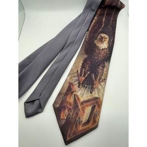 Vintage 1987 Harley Davidson Ralph Marlin Eagle HD Touchdown Grey Burgundy Tie